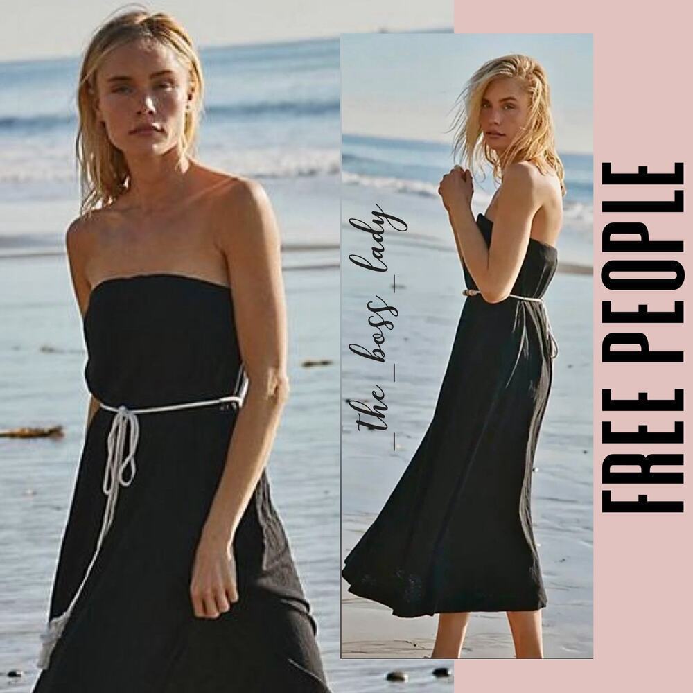 Free People dress maxi cotton belted strapless Medium - Picture 3 of 7